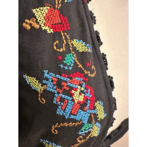 NWT FARM Rio Black Cross Stitch V Neck Dress Sz Large - Picture 3 of 8